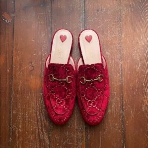 Velvet Gucci “GG” Princetown Mules